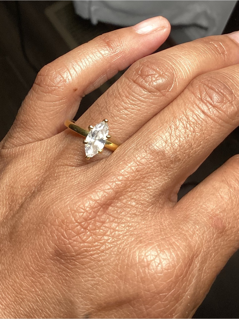 Gold Tone Ring with Marquise Clear Stone - Women Jewelry